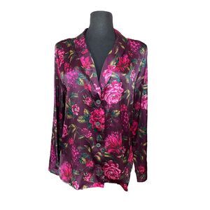 Victoria’s Secret Long Sleeve Button‎ Front Floral Satin Pajama Top Size M